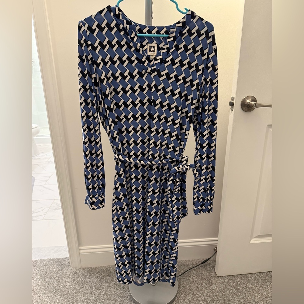 Anne Klein Blue and Black Patterned Top